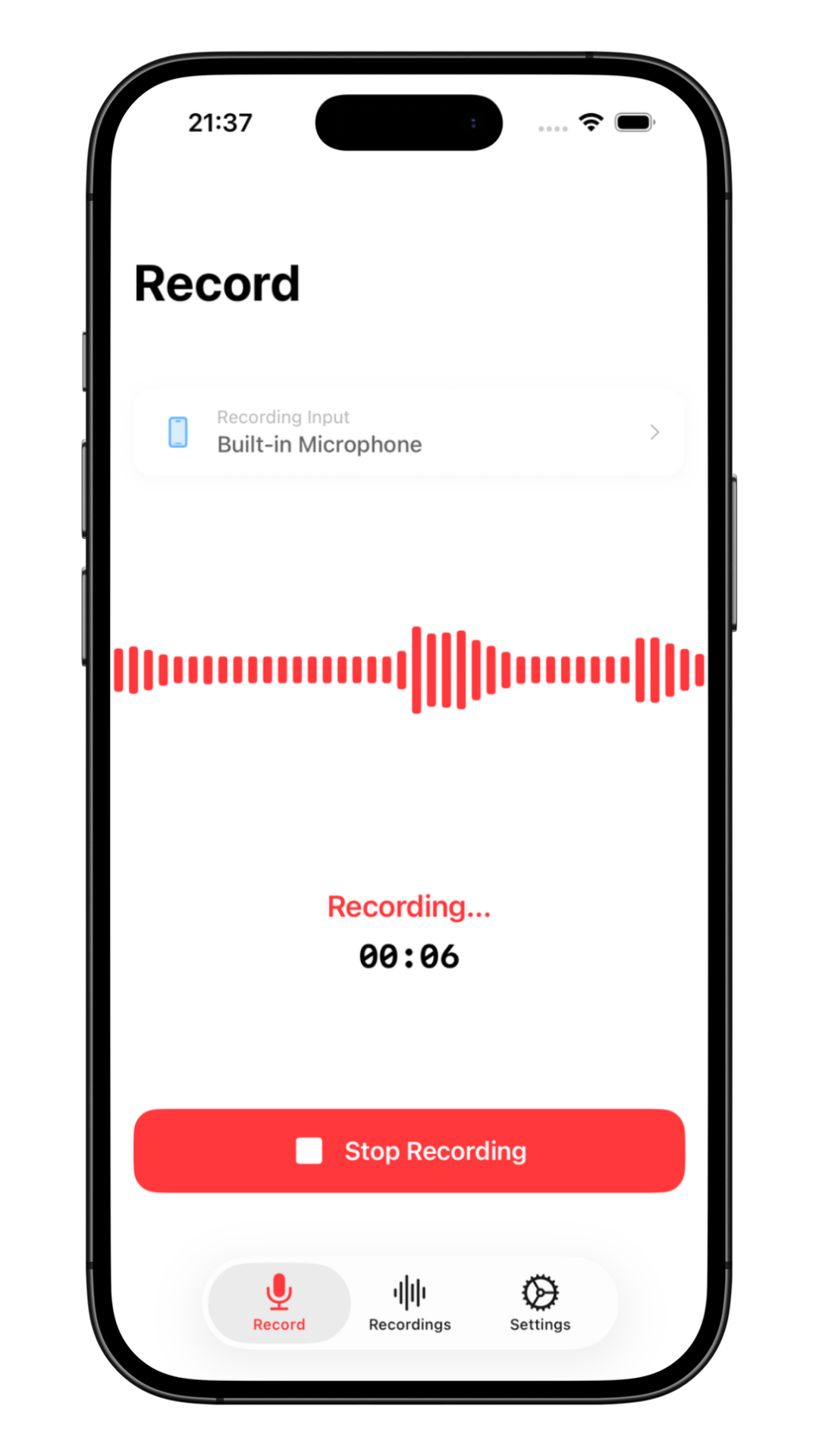 ReverseAudio Recording Screen